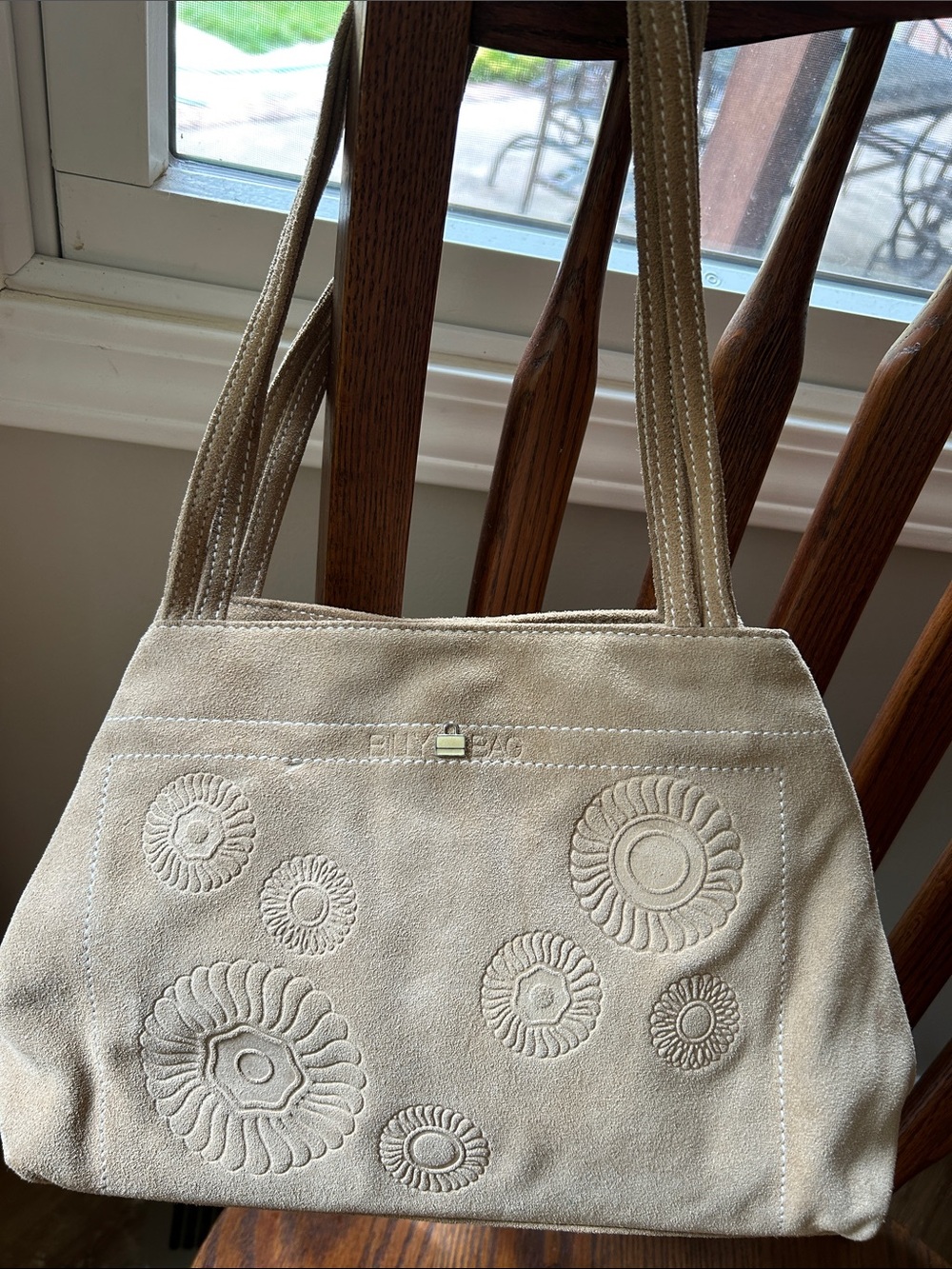 Beige Suede Floral Embossed Women’s Tote Bag